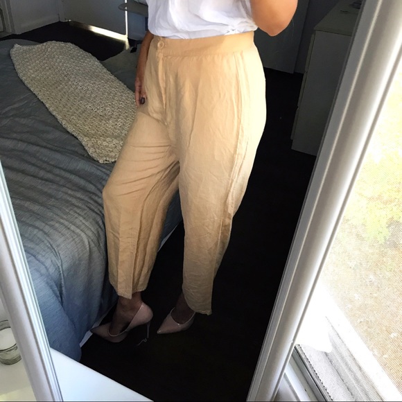 🐪 CAMEL LINEN WIDE LEG HIGH WAIST PANTS! - Picture 4 of 9
